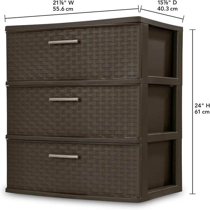 Sterilite Wide 3 Drawer Storage Organizer Tower, Weave - Espresso, 2 Pack | Organizing Plastic Drawers and Containers for Home, Office, Desk, Clothes, Dresser, Kitchen, and Pantry - Image 3