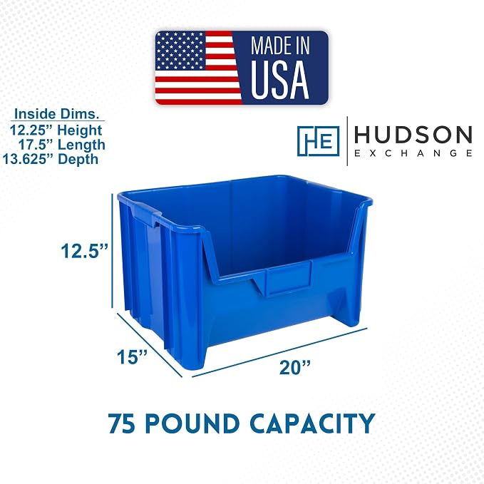 HE HUDSON EXCHANGE 20" x 15" x 12.5" (54 Pack) Plastic Giant Stackable Hopper Bin, Blue - Image 2