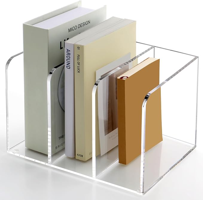 YUXUN Acrylic Desk File Organizer - 3 Section Vertical File Folder Rack, Clear Desktop Sorter for Home/Office/Classroom, Holds Magazines, Binders, Notebooks, Envelopes & Documents by AcrylicBusinessCardHold