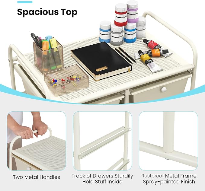 Giantex 10 Drawers Rolling Cart, Classroom Organizers, Storage Cart with Wheels, for Teacher Office Home School Supplies Tool Craft Art Paper, Ivory Color - Image 6