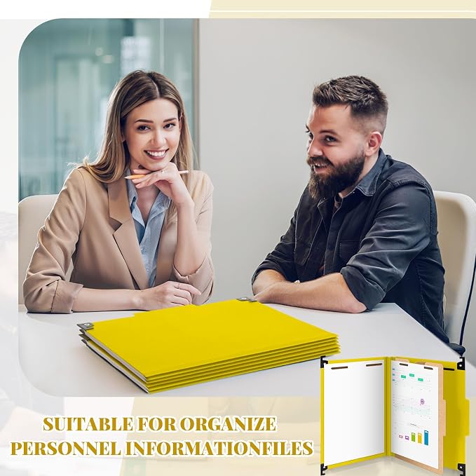 Henoyso 10 Pcs Hanging Classification Folders with Prongs, 1 Divider/ 4 Section, Letter Size, 4 Fasteners, 2 Inch Expansions, 1/3-cut Tab Pressboard File Folder for Office School Medical(Yellow) - Image 6