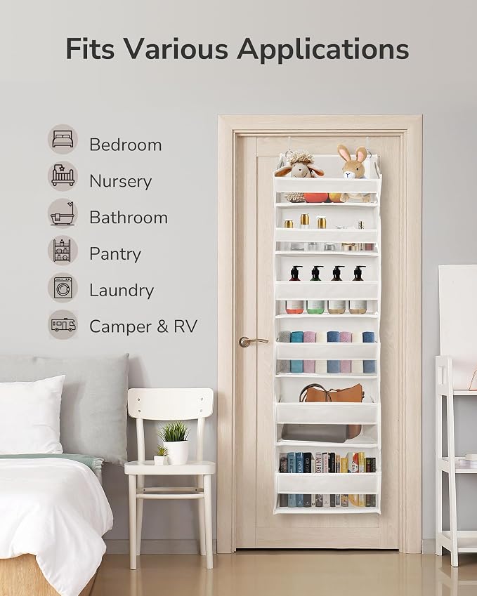 ULG 2 Pack Over The Door Organizer with 6 Large Pockets 12 Side Pockets, 50lbs Weight Capacity Door Hanging Organizer for Bedroom, Bathroom, Pantry, Nursery Storage, Beige - Image 5
