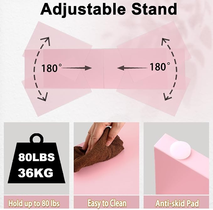 TEAMIX Pink Dual Monitor Stand Riser with Drawer - Length and Angle Adjustable Double Corner Desk Shelf Organizer 37 inch for 2 Laptop/PC/Screen/TV - Image 6