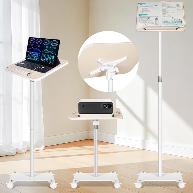 Rolling Book Stand with Wheels for Reading, Floor Standing Book Holder with Page Clips, 19"–51" Height Adjustable, Sturdy Podium Stand for Reading, Bible, Laptop, Cookbooks, or Projector by HOME