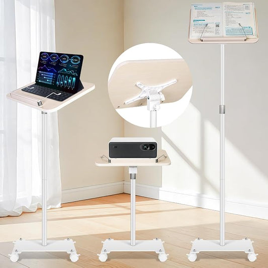 Rolling Book Stand with Wheels for Reading, Floor Standing Book Holder with Page Clips, 19"–51" Height Adjustable, Sturdy Podium Stand for Reading, Bible, Laptop, Cookbooks, or Projector by HOME