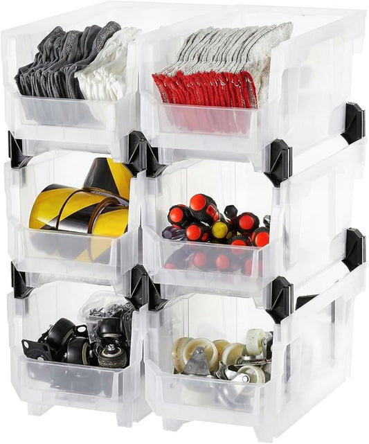 VEVOR Plastic Stackable Storage Bins, 14.8 x 8.5 x 7.1 inch (6 Pack), Plastic Containers for Organizing & Storage Bins for Closet, Garage, Small Parts, Office Supplies, Other Accessories, Transparent by VEVOR