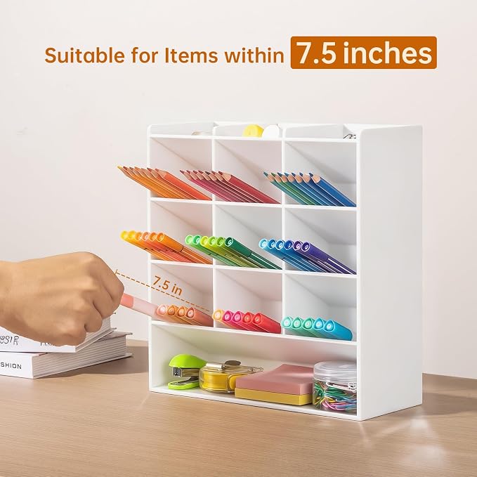 BEYGORM Acrylic Vertical Marker Organizer for 150 Markers, Desk Orgaizer | 13 Compartments Clear Angled Pen & Pencil Holder, Large Stationery & Art Supply Storage for School (10.2 x 9.8 x 4 Inch) - Image 3