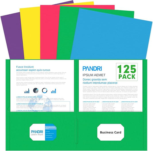 Two Pocket Folders, PANDRI 125 Pack 2 Pocket Folders, Letter Size Paper File Folder for School Office Home Business, Assorted 5 Colors by PANDRI