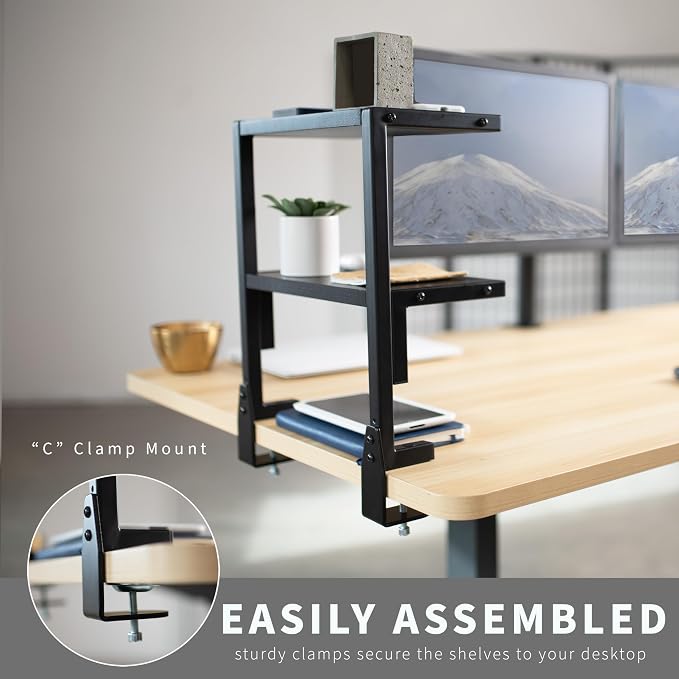 VIVO Clamp-on 13 inch Above or Below Desk 2-Tier Shelving Unit for Table Accessories, Gaming Devices, and More, Storage Tray, Desktop Organizer, Black, STAND-SHELF2C | Above or Below Desk, 2 Level Shelving Unit for Table Accessories, Gaming Devices, an... - Image 5