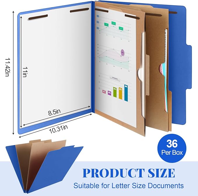 36 Pcs Skyygemm Classification Folder Letter Size, 2 Pocket File,Dark Blue | Back to School Supplies, File Organizer with Fastener, Expanding File Organizer Bulk for Office Employee, Staff, Teacher - Image 2