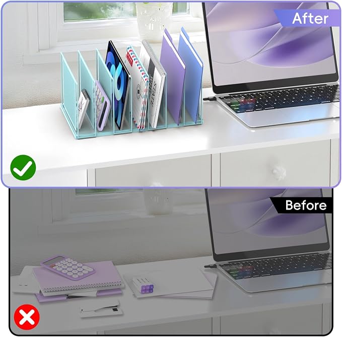 File Organizer for Desk, 7-Section Vertical File Sorter, Paper Holder Organizer Standing Metal File Folder for Office Home Classroom, Blue - Image 7