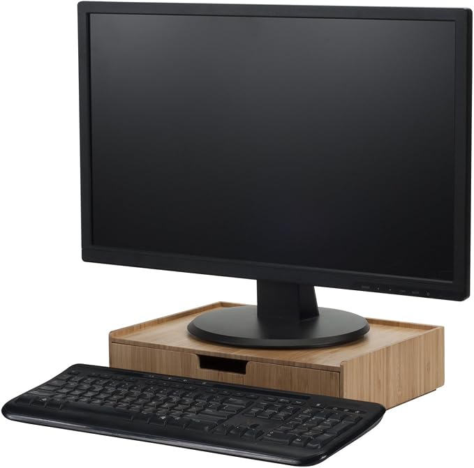 MobileVision Bamboo Drawer Large, Monitor Stand & Stackable Storage Solution for office products pens, pencils, scissors, notepads, business cards and more - Image 2