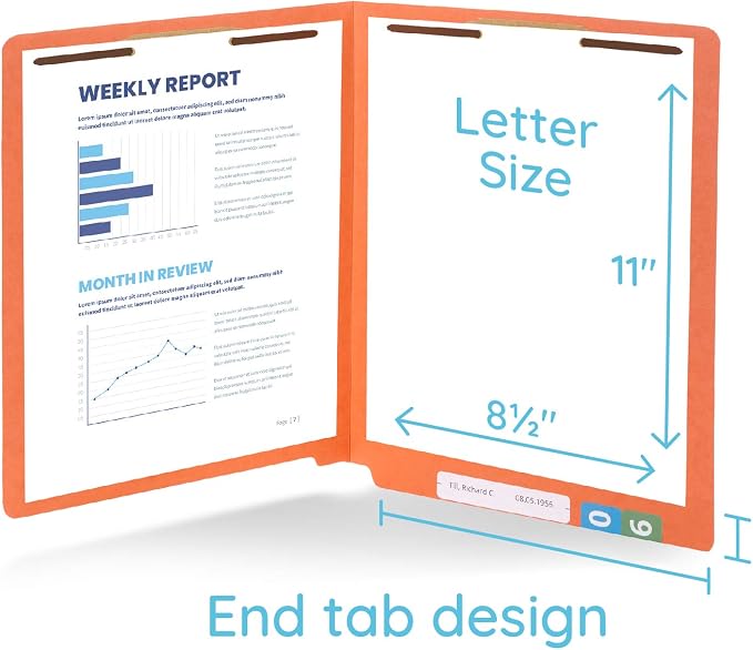 Blue Summit Supplies 50 Orange End Tab Fastener File Folders, Letter Size | Durable 11pt orange paper, straight cut end tabs, 2 prong fasteners, medical files, receipts, office reports - Image 2