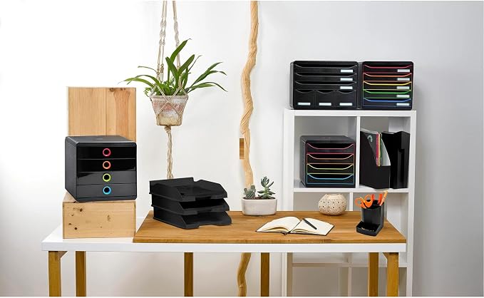 Exacompta Big Box - 5 Drawer Desktop Organizer - 100% Recycled Materials - Fits Letter and A4+ Size Paper - Black w/Multicolored Accents - Dimensions 13 5/8 x 11 x 10 5/8 - Made in Europe - Image 2