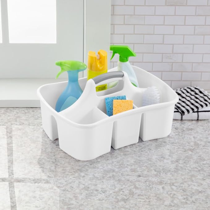 Sterilite Divided Ultra Caddy Storage Organizer for Bathroom, White 18-Pack | Large Organization Holders and Stackable Plastic Containers for Toilet, Sink, Laundry, and Kitchen Cleaning Supplies - Image 5