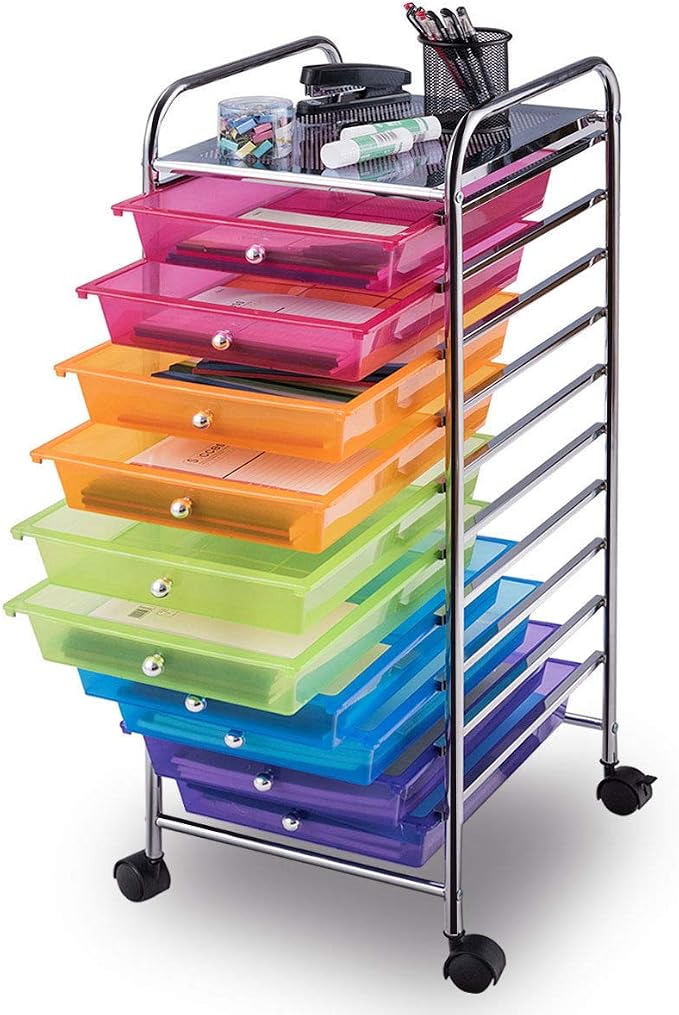 Giantex 10 Drawer Rolling Storage Cart Scrapbook Paper Office School Organizer (Multicolor) - Image 6