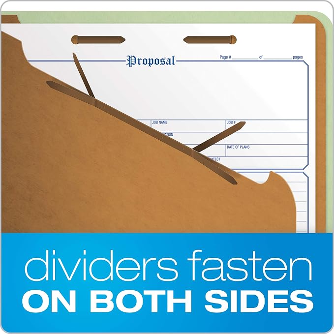 Pendaflex Recycled Classification File Folders, 2 Dividers, 2" Embedded Fasteners, 2/5 Tab Cut, Letter Size, Light Green, Box of 10 (24076R) - Image 4