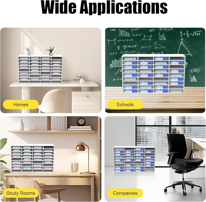 36 Slots Literature Organizer, Mail File Sorter for Classroom/Office/Home | PVC File Storage Desktop Paper Cabinet with Adjustable Compartments, Multi-Purpose Mail Center (White-36 Compartments) - Image 6