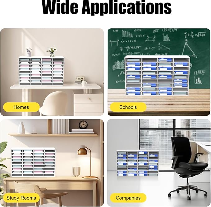 Literature Organizer 36 Slots Desk File Literature Sorter Mailbox Sorter Paper and Mail Organizer Desktop Paper Storage Holder for Home, Office and Classroom (39.4 * 11.8 * 24in, White) - Image 5