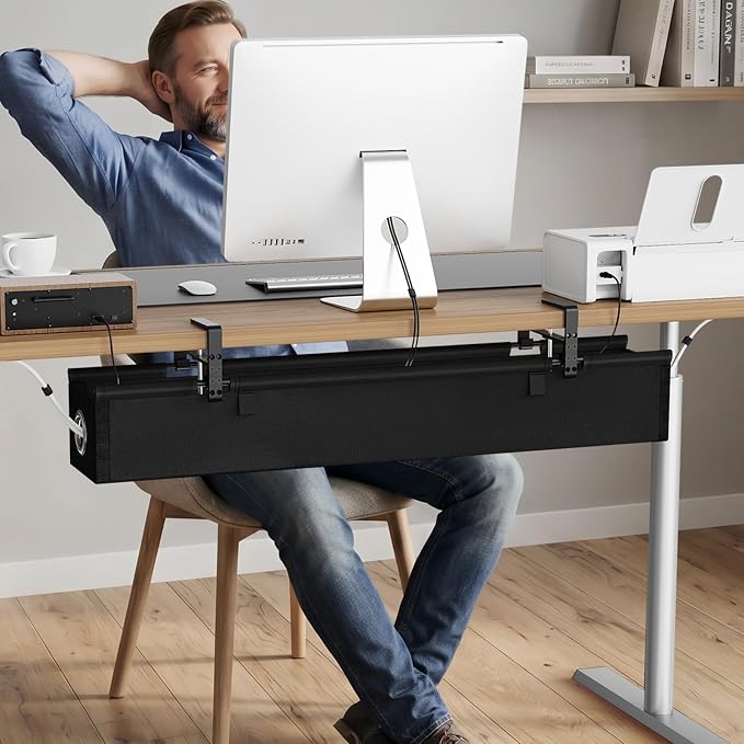 KEEGH Under Desk Cable Management Tray 36", No Drill Cord Organizer, Black | Heavy Duty, Large Capacity, 3-Level Clamp Fit 0"-2.5" Desks, Clamp/Screw Mount, for Home, Office, Gaming, Room, Studio - Image 2