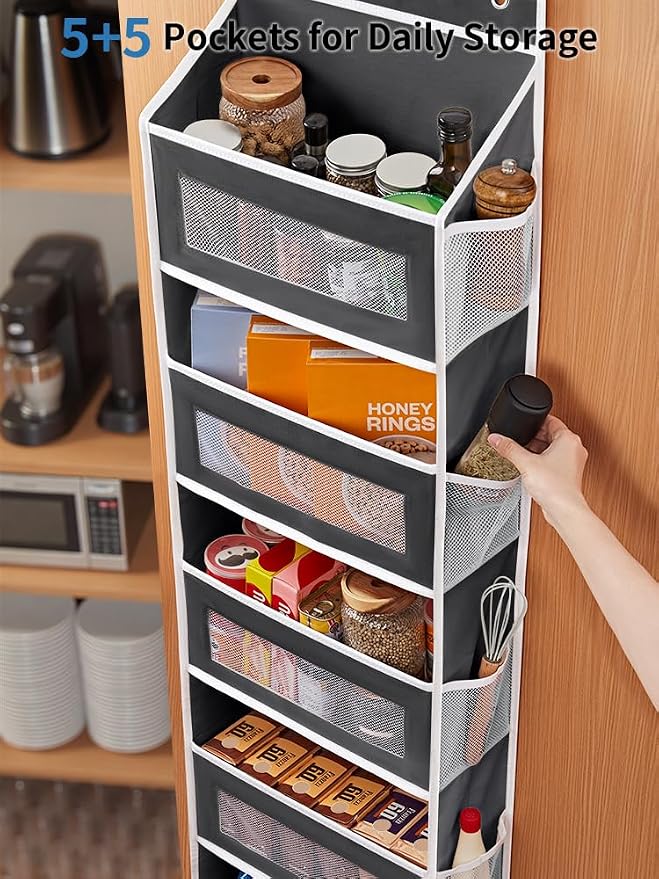JARLINK Over the Door Organizer for Pantry, Bathroom, 5 Shelf Black, 2 Pack | Anti-Tilt Design, 44 lb Load Capacity, Hanging Door Organizer with 5 Large Capacity Pockets, Behind Door Storage for Nursery - Image 5