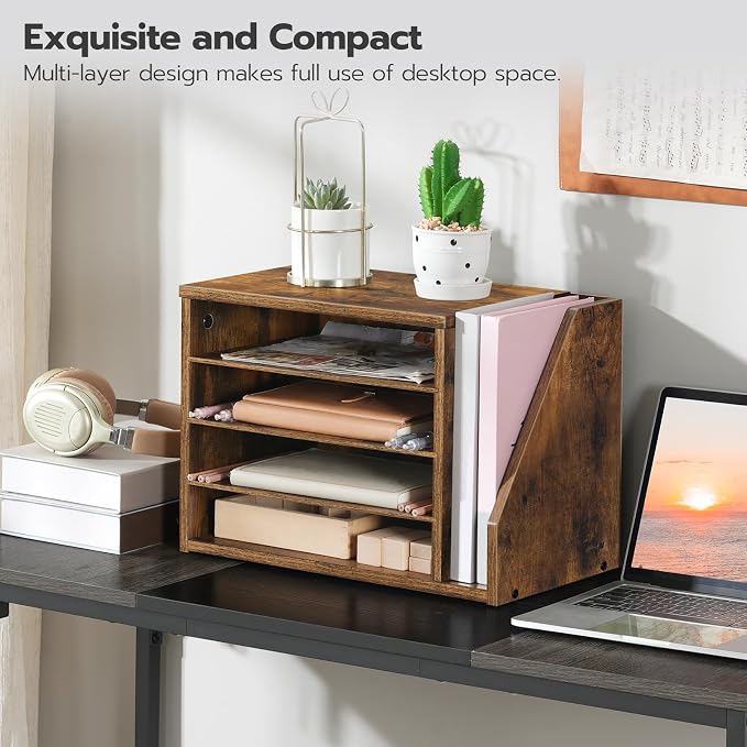 HOOBRO Mail Sorter, Literature Organizer with Adjustable Shelves, Paper Organizer for Office, Home, Wood Countertop File Holders, Mails, Magazines, Rustic Brown FG41WF01 - Image 8