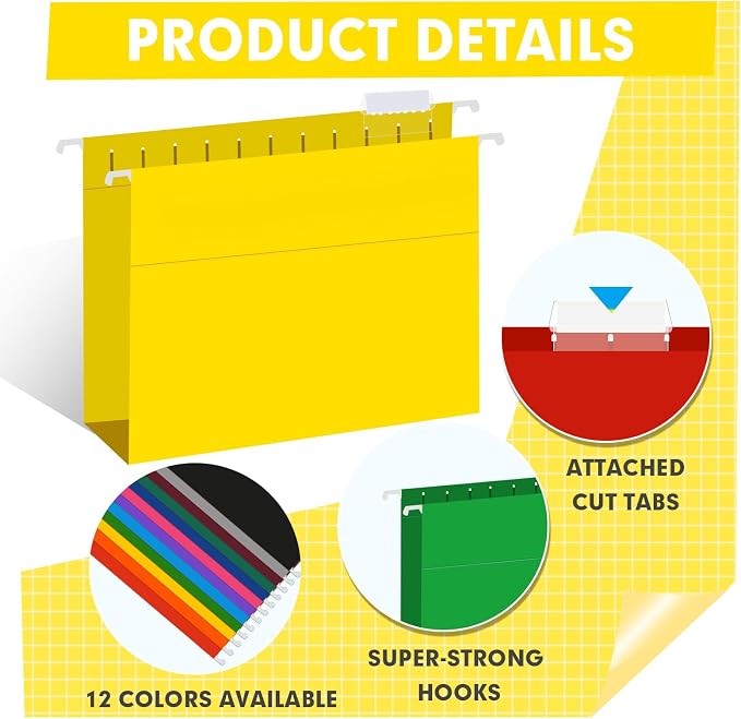 HERKKA Extra Capacity Hanging File Folders, 60 Pack Reinforced Letter Size Hanging Folders with Heavy Duty 3 Inch Expansion, Designed for Bulky Files, Medical Charts, 12 Assorted Colors - Image 5