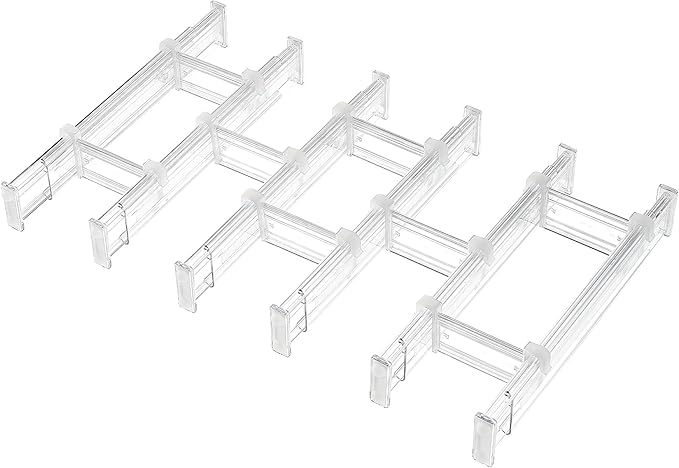 Vtopmart 2.36" Drawer Dividers with Expandable Inserts, 12.8"-22.3", 6 Pack | Adjustable Kitchen Drawer Organizer, Clear Organizer Separator for Flatware, Utensil, Cutlery, 6 Dividers with 10 Inserts by Vtopmart