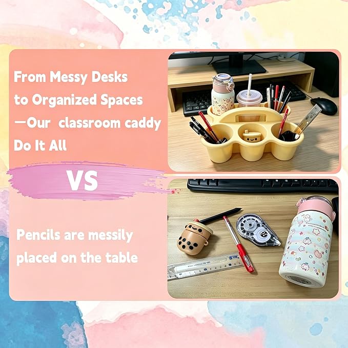 6 Pack Classroom Caddy Organizer with Handle Pastel Plastic Table Caddy 6 Compartments Storage Cup Holder for School Supplies Art Crafts Crayons Pencils Stackable Desk Caddy for Office Home - Image 5