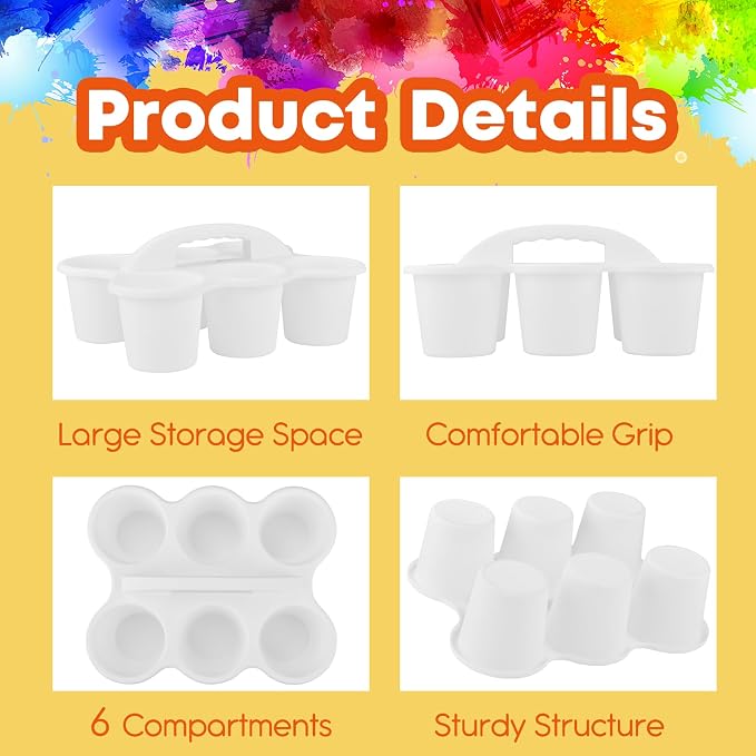 ALINK 6 Pack Classroom Caddy Storage Basket with Handle, Plastic Drink Cup Caddy Holder, 6 Compartments for Kids, Table, Office, Arts, Crafts, Crayon, Marker, Pencil, School Supplies - White - Image 3
