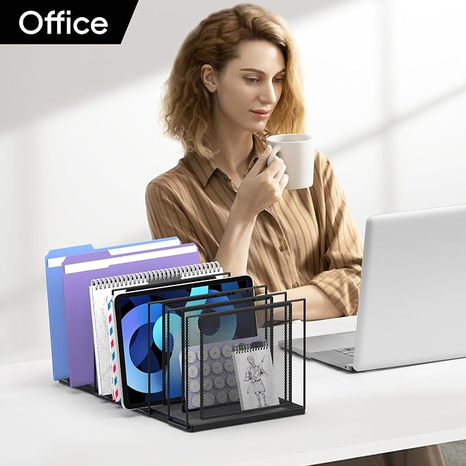 File Organizer for Desk, 7-Section Vertical File Sorter, Paper Holder Organizer Standing Metal File Folder for Office Home Classroom, Black - Image 7