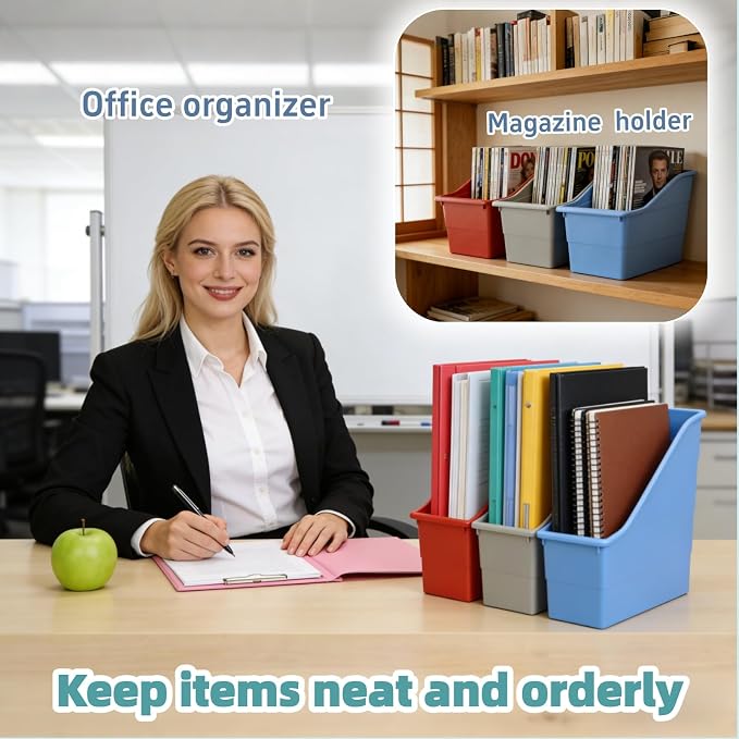 6 Pack Plastic Book Bins Magazine Holders, Pastel | Durable Plastic Binder Holders & Vertical Desktop Storage Baskets Organizers for Home, Office, Study Room & Stationery - Image 7
