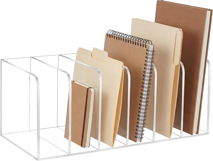 Suzile Clear Acrylic Magazine File Holder with Vertical Compartments Desk Organizer Book Rack for Desk Sorter Paper Folder Office Accessories (Classic,10.5 x 6.9 x 6.3 Inch) by Suzile