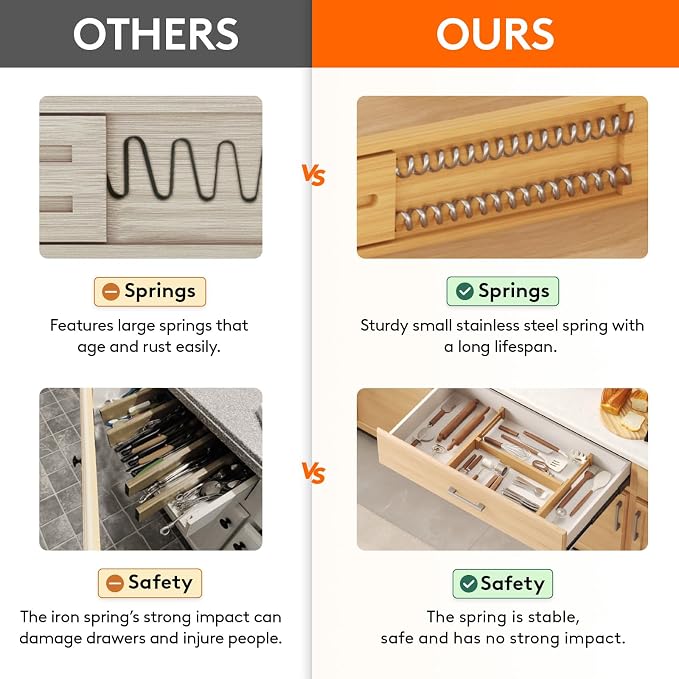 Lifewit 2.4" High 8 Pack Bamboo Drawer Dividers 33-42cm/13-16.5" Adjustable Wooden Drawer Organizer for Clothes/Utensils, Expandable Drawer Separator for Dresser/Kitchen/Bedroom/Office Organization - Image 4