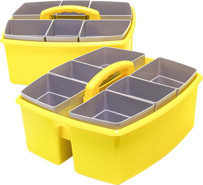 Storex Large Classroom Caddy with Cups, 13 x 11 x 6.575 Inches, Yellow, Case of 2 (00982A02C) - Image 2
