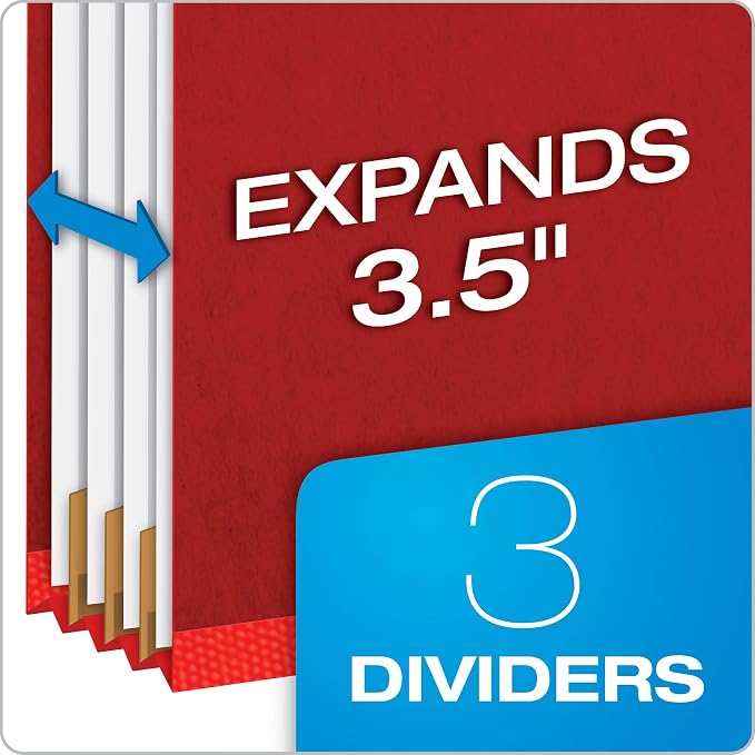 Pendaflex Pressboard Classification File Folders, 3 Dividers, 2" Embedded Fasteners, 2/5 Tab Cut, Letter Size, Bright Red, Box of 10 - Image 2