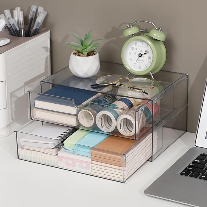 Clear Plastic Drawer Organizer, 4 Drawers | Stackable Desk Organizers and Accessories, For Home Office Supplies, Marker Pen, Notebooks, Art Crafts - Image 5