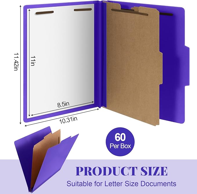 60 Pcs Skyygemm Classification Folder Letter Size, 1 Divider,Purple | Back to School Supplies, File Organizer with Fastener, Expanding File Organizer Bulk for Office Employee, Staff, Teacher - Image 2