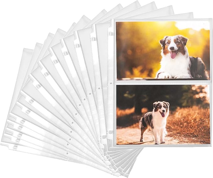 Samsill 100 Pack 5x7 Photo Album Refills, 100 Pictures, 3-Ring Binder Photo Sleeve Inserts, 2 Pocket Photo Page for 5x7 Photographs, Postcards, Recipe Cards, 400 Pictures Total by Samsill
