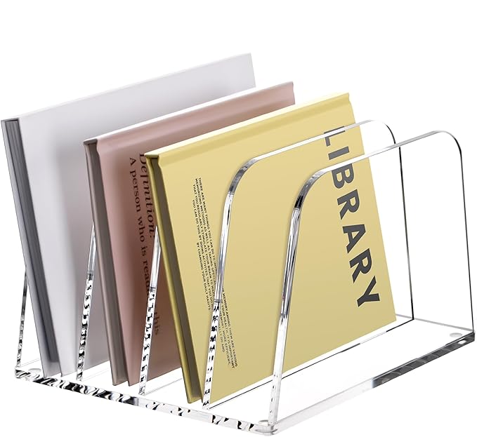 YUXUN Desk File Organizer,4-Section Clear Acrylic Desk Organizer,Vertical File Sorter Holder Organization for Office School & Classroom by AcrylicBusinessCardHold