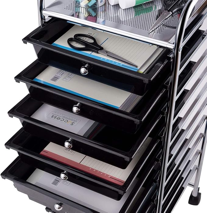 Giantex 10 Drawer Rolling Storage Cart Scrapbook Paper Office School Organizer (Black) - Image 8