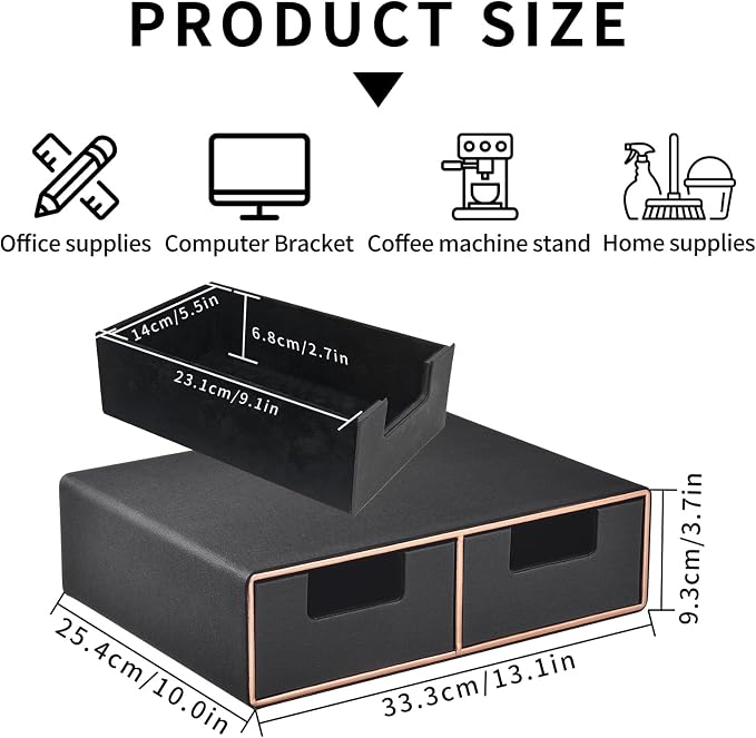 PU Leather Stackable Desk Drawer Organizer, Displayer holder with Drawers, Dressing Organizer for Jewelry/Cosmetics,Coffee Maker holder and Storage Box for Home office,Black - Image 3