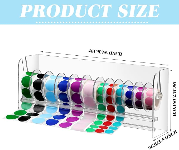 Qilery Adjustable Label Dispenser Acrylic Roll Sticker Dispenser Sticker Holder Organizer Label Stand for Holding Office Home Journal Business Use(12 Disks) - Image 2