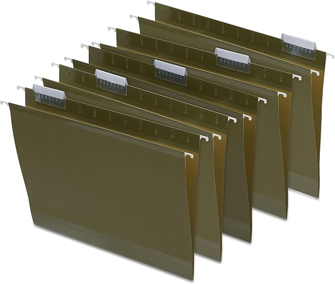 Staples Reinforced Box‑Bottom Hanging File Folders, Letter Size, 2" Expansion, 5‑Tab, Standard Green – 50/Carton by Staples