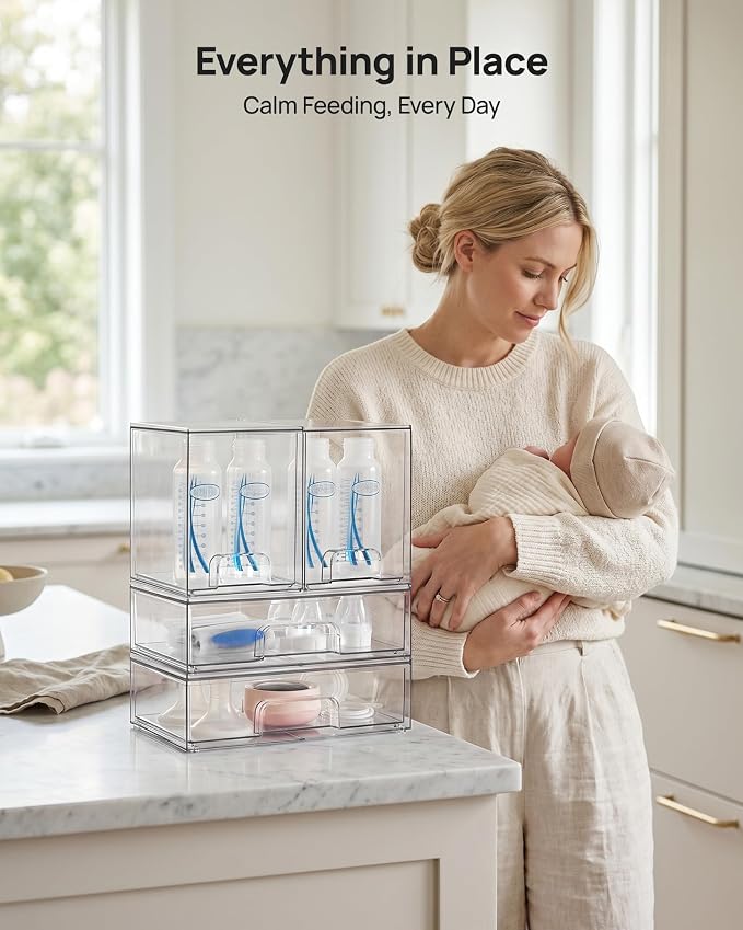 Vtopmart 8 Pack Stackable Storage Drawers Set, Clear Plastic Organizer Bins for Baby Bottle, Beauty Supplies Storage, Ideal for Kichen Countertop, Vanity, Bathroom, Cabinet, Pantry Organization - Image 5