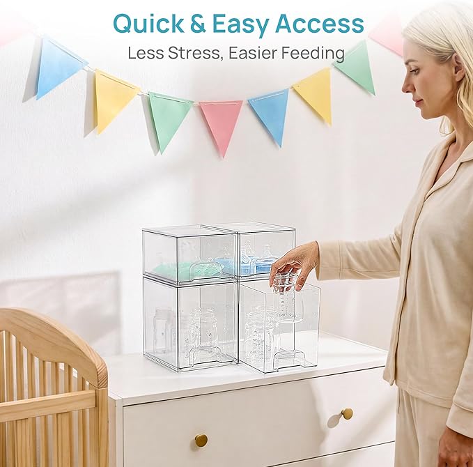 Vtopmart 4 Pack Baby Bottle Organizer Set, Stackable Storage Drawers Ideal for Kichen Countertop, Vanity, Bathroom, Cabinet, Pantry Organization - Image 6