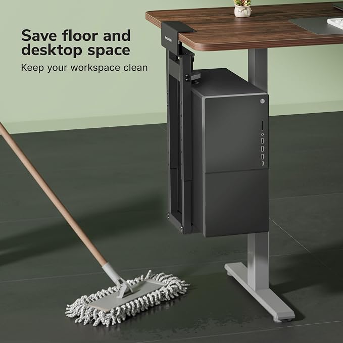 Mount-It! Under Desk PC Mount for Standing Desk, Heavy-Duty Clamp-On CPU Holder, Adjustable Computer Tower Mount for Desk, No-Drill, 66 lb Capacity, Fits Mid & Full Towers - Image 8