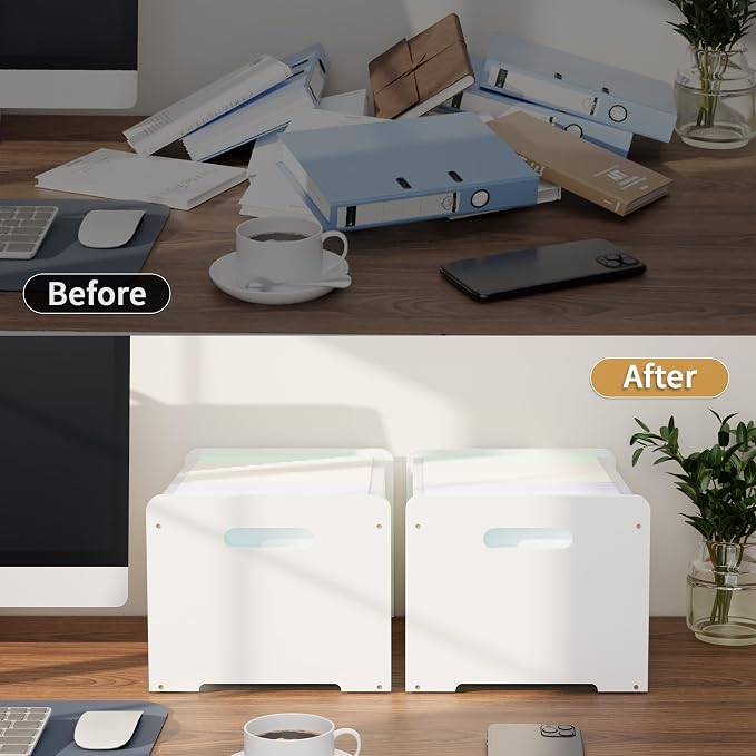 Bamboo Hanging File Organizer, Desk File Box, Open Top, 2 Pack, White | Open-Top Access, 4 Hanging Folders Included, Letter & Legal Files, Sliding Rails, Reinforced Handles, Easy Assembly - Image 4