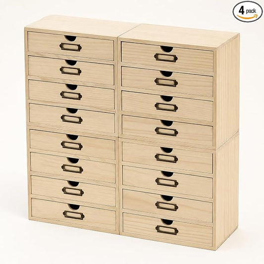 Apothecary Stackable Modular Storage Drawers, Wooden Desktop Organizer for Organization and Decluttering, Multi-Drawer Cabinet for Office Supplies, Crafts, Makeup, Kitchen Counter and Small Spaces by PrimoSupply