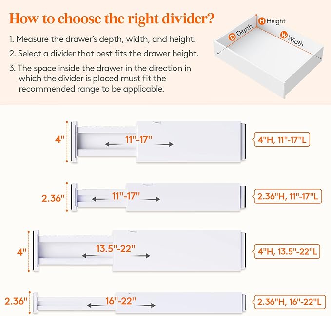 Lifewit 4" High Upgrade Drawer Divider, Adjustable Drawer Organizer Clothes | 13.5"-22" Expandable Plastic Drawer Separator for Dresser, Kitchen, Closet, Nursery, Office Organization & Storage, 8 Pack - Image 3